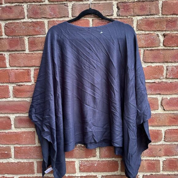 Ann Taylor Factory 100% acrylic knit poncho sweater blue MEDIUM/ LARGE NEW - Picture 3 of 5